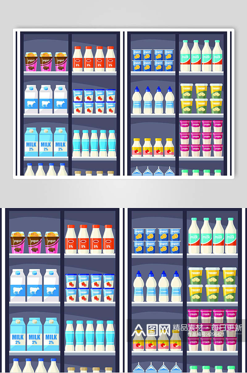 大气牛奶商场货架插画矢量素材素材