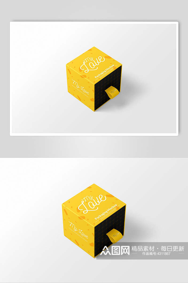 方形黄色简约风时尚抽拉盒包装样机素材