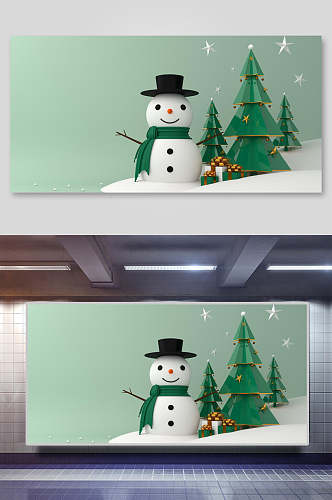 树木围巾帽子雪花立体圣诞节背景