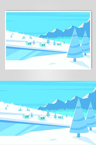 蓝色雪景冬季矢量素材