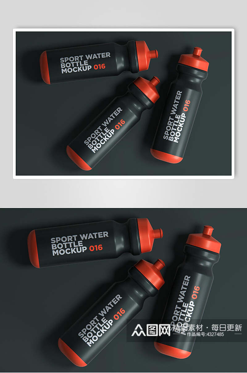 黑红英文创意高端瓶子运动瓶样机素材