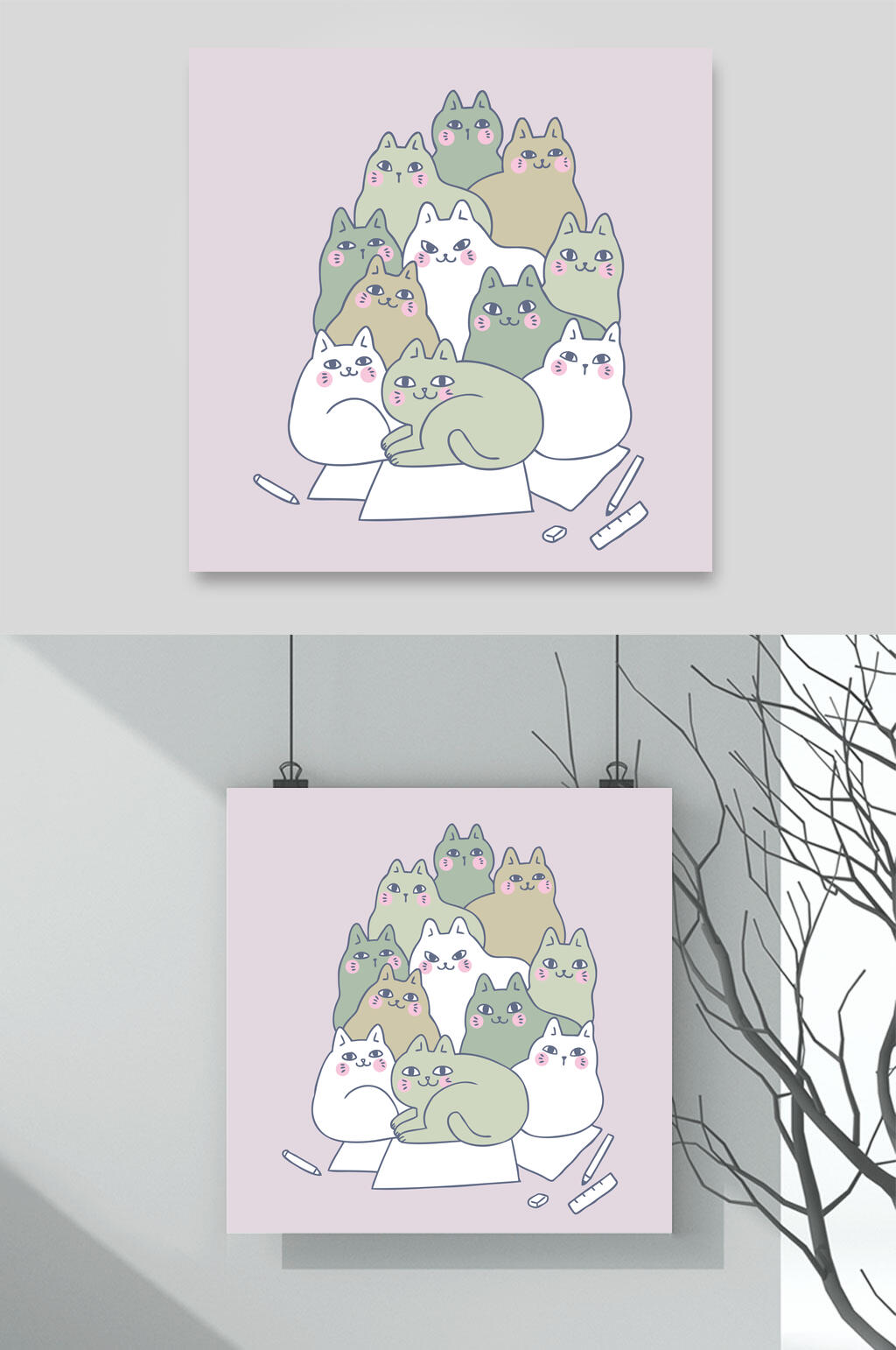 简约卡通猫咪矢量素材素材