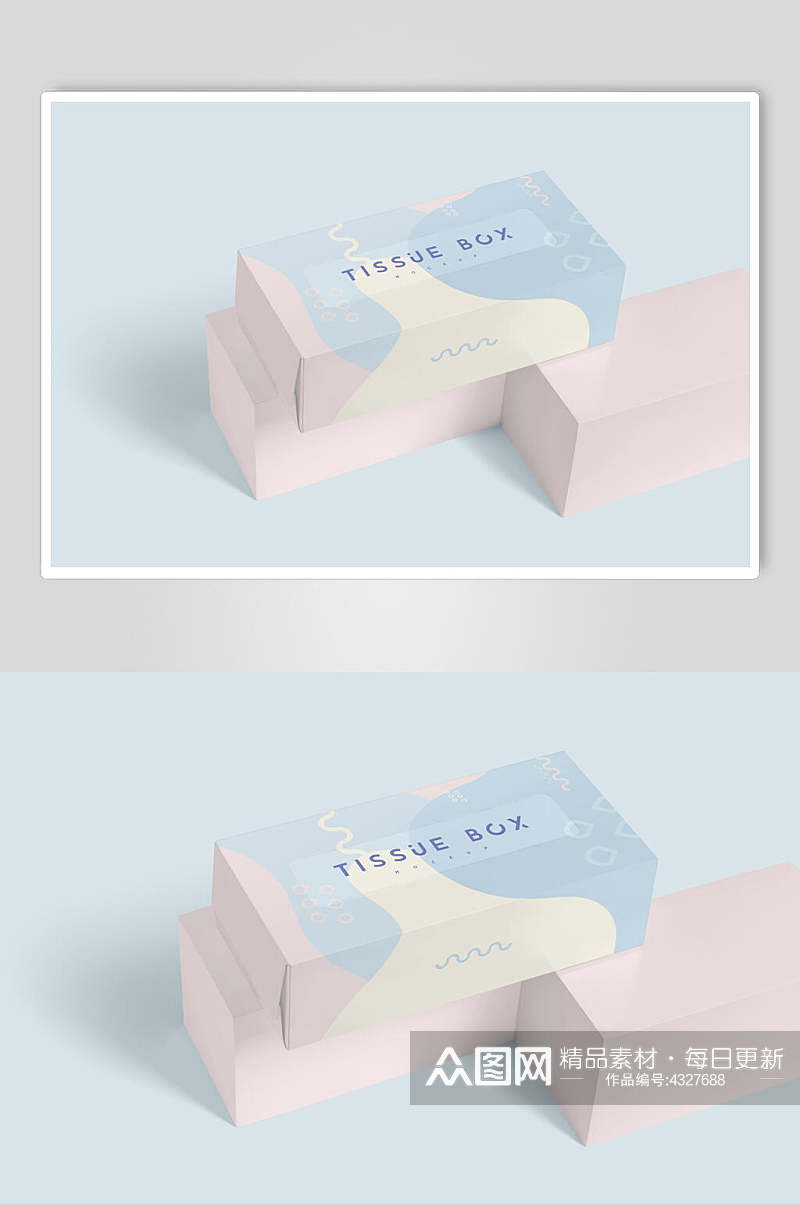 盒子蓝粉创意高端湿巾包装盒样机素材