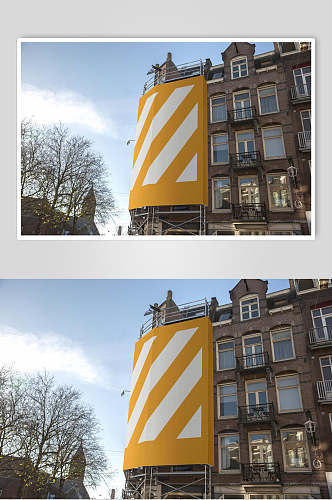 黄白线条创意高端施工广告牌样机