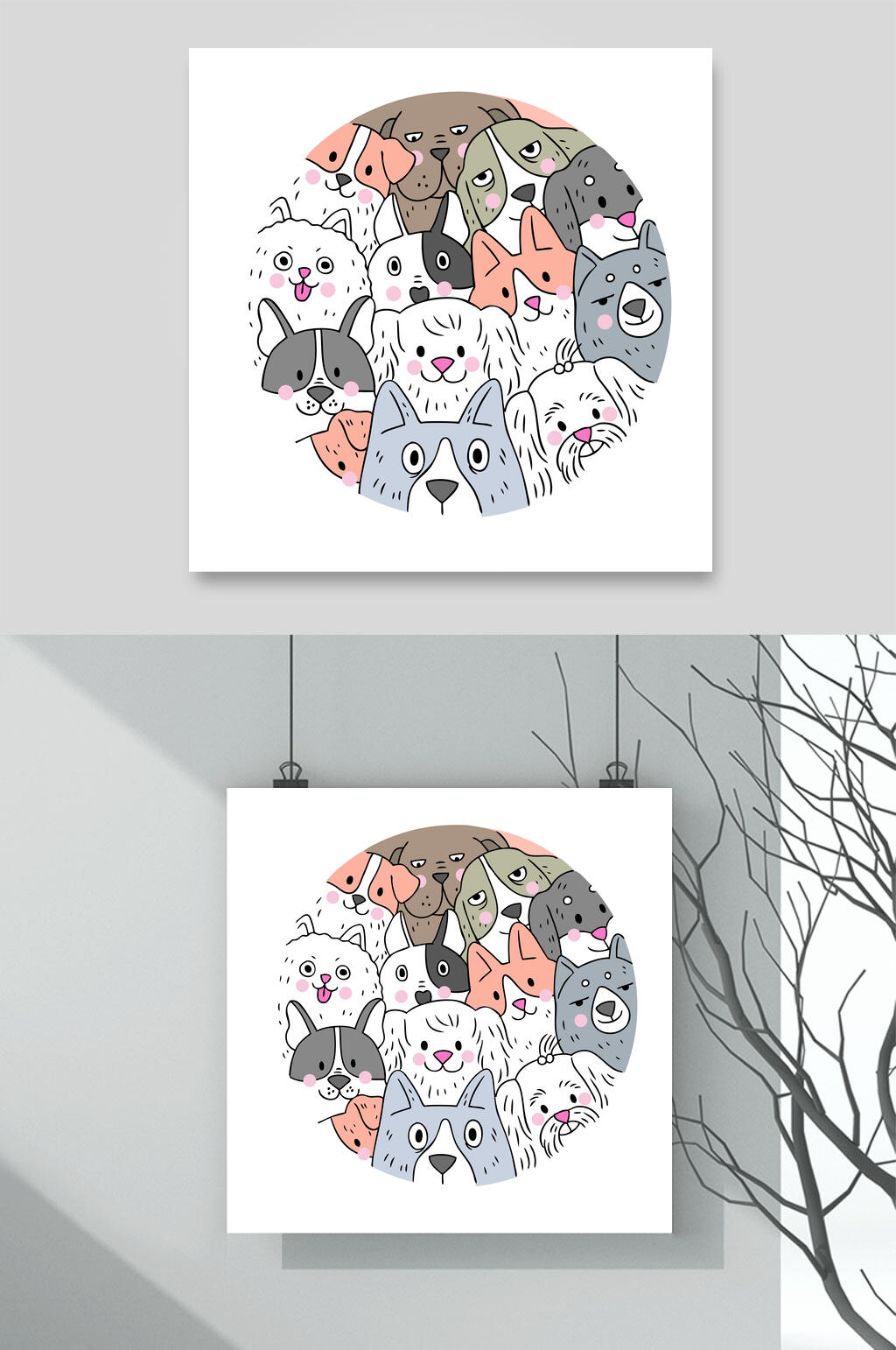 圆形卡通猫咪矢量素材素材