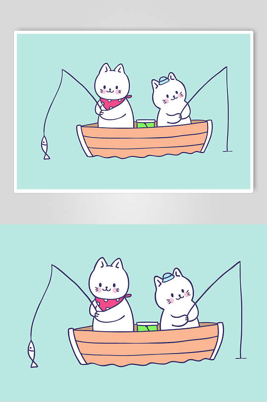 钓鱼卡通猫咪矢量素材