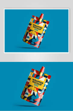 图形蓝红创意高端吸嘴饮料包装样机