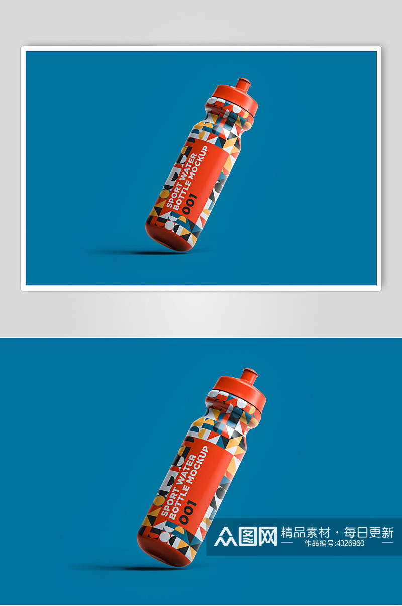 蓝红英文瓶子创意高端运动水瓶样机素材