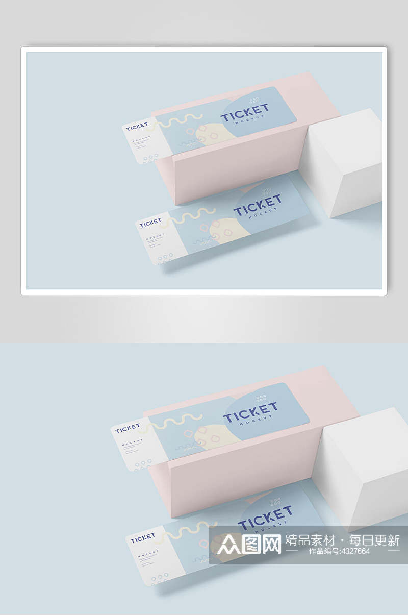 盒子蓝粉创意高端清新纸张票证样机素材