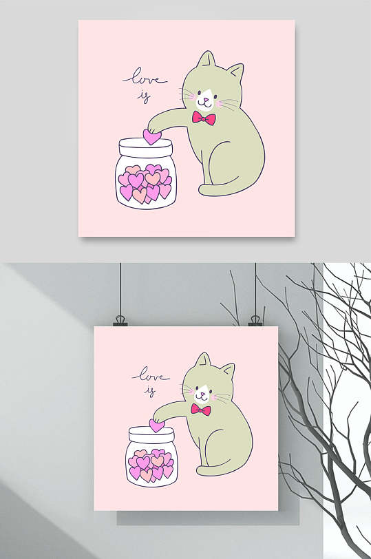 玻璃罐子卡通猫咪矢量素材
