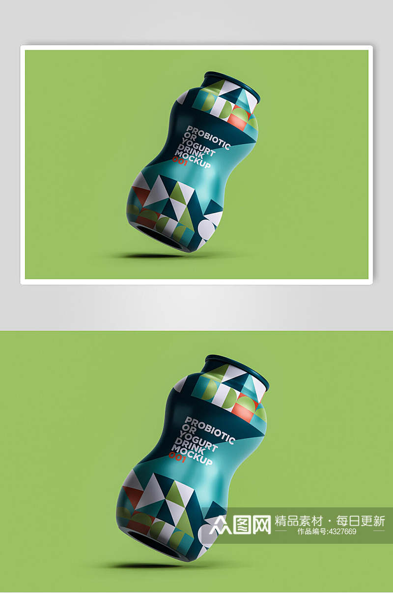 绿英文清新益生菌酸奶饮料包装样机素材
