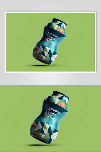 绿英文清新益生菌酸奶饮料包装样机