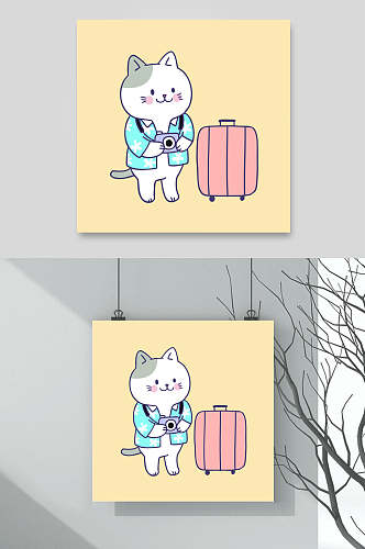 旅行卡通猫咪矢量素材