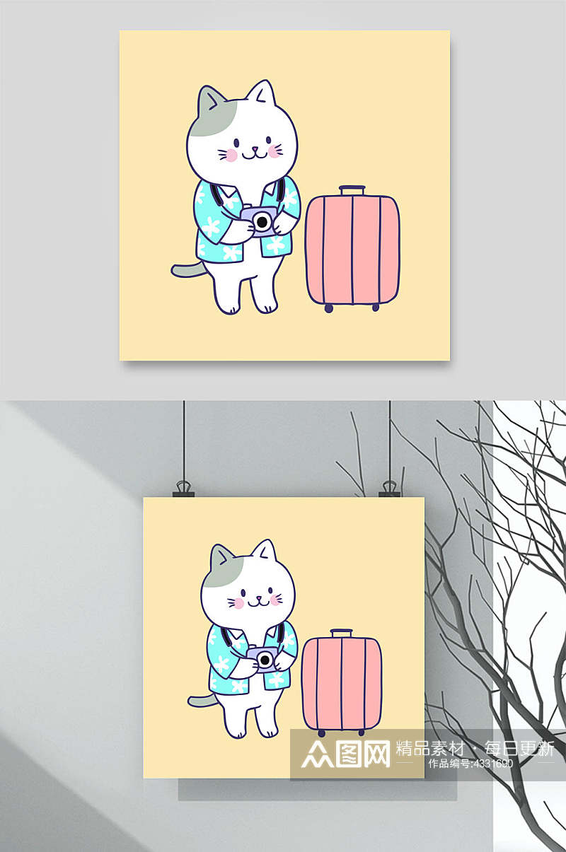旅行卡通猫咪矢量素材素材