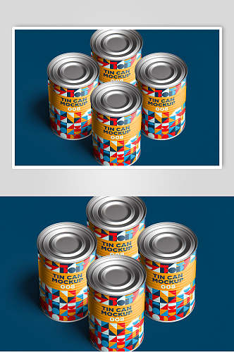 圆形蓝红图形创意高端锡罐包装样机