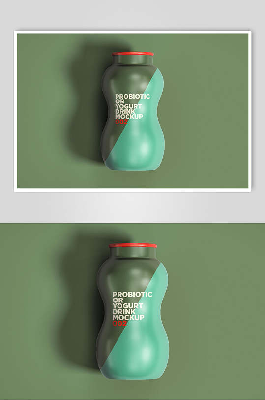 阴影绿清新益生菌酸奶饮料包装样机