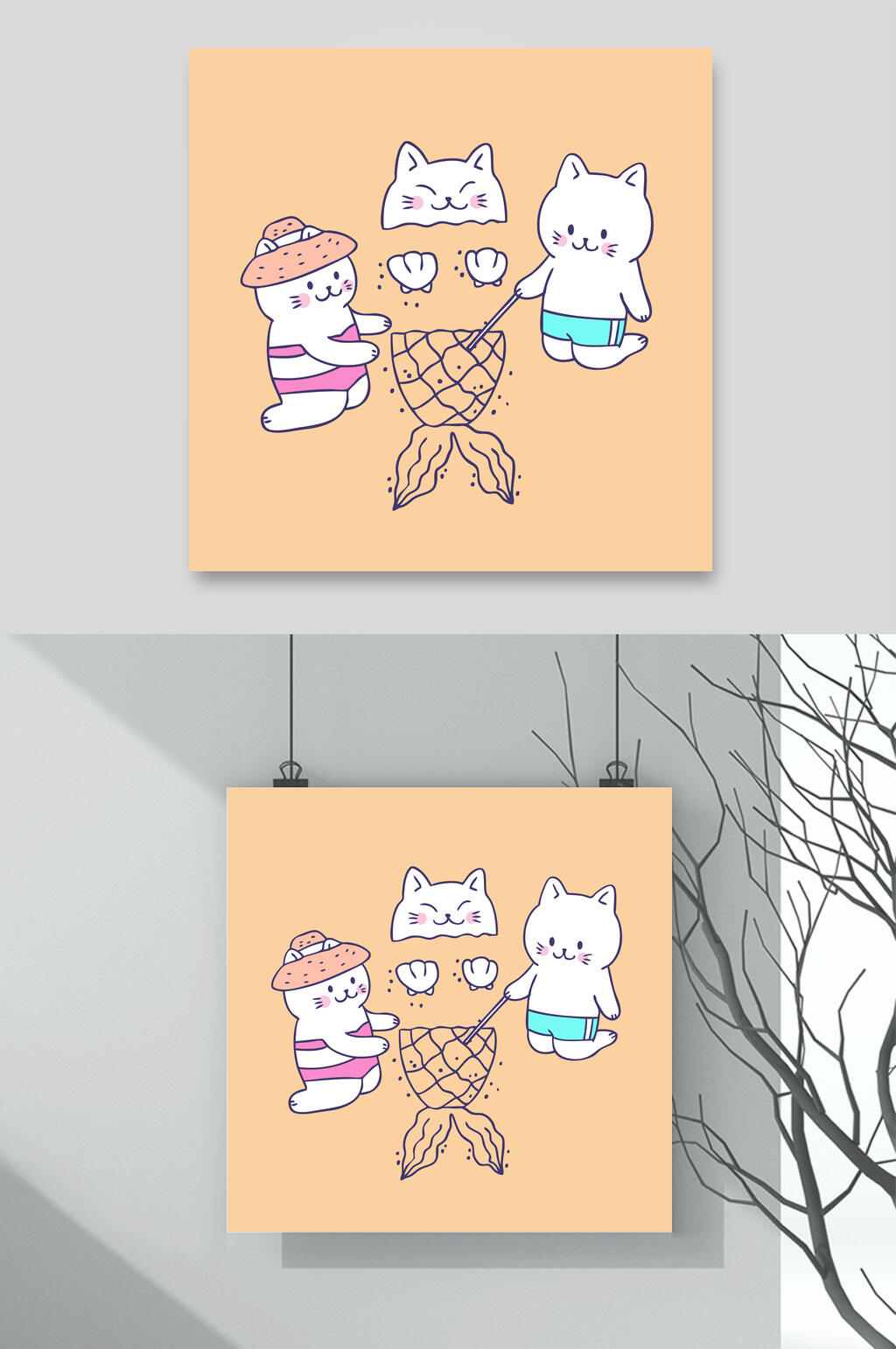 黄色卡通猫咪矢量素材素材