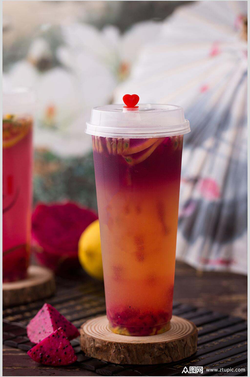 爱心朦胧水果精致果汁奶茶摄影图片素材