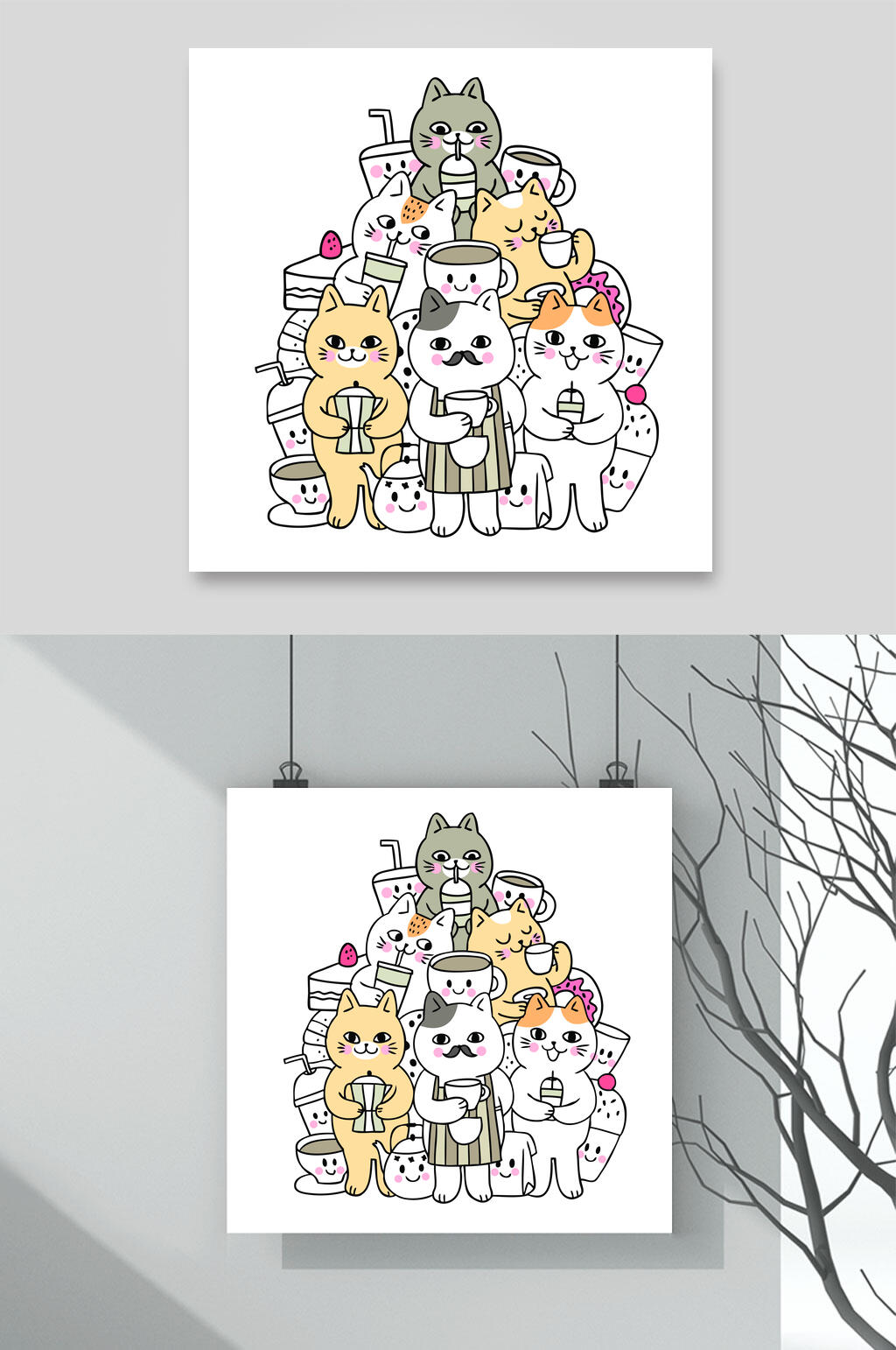 手绘动物卡通猫咪矢量素材素材