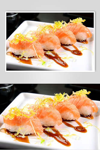 盘子鱼肉高清拍摄美味寿司实拍图片