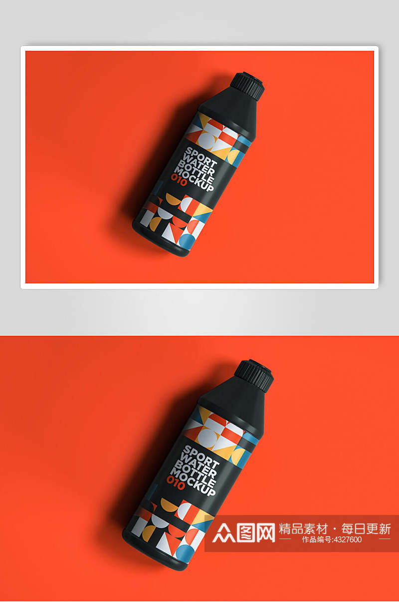 时尚瓶子黑红创意运动饮料瓶样机素材
