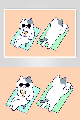 沙滩饮料卡通猫咪矢量素材
