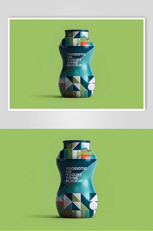 绿色简约益生菌酸奶饮料包装样机