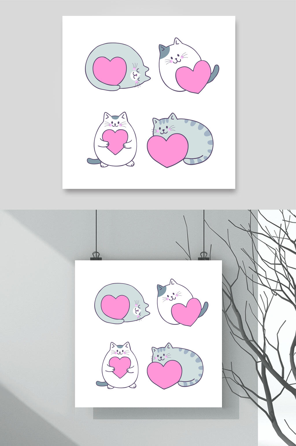 四只猫卡通猫咪矢量素材素材