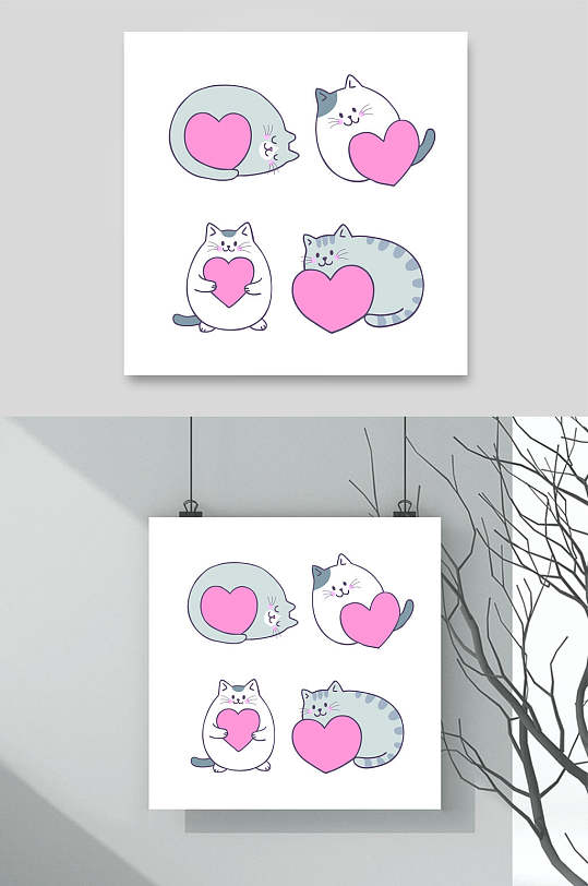 四只猫卡通猫咪矢量素材