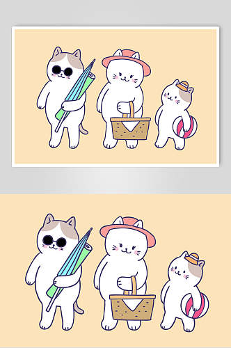 雨伞卡通猫咪矢量素材