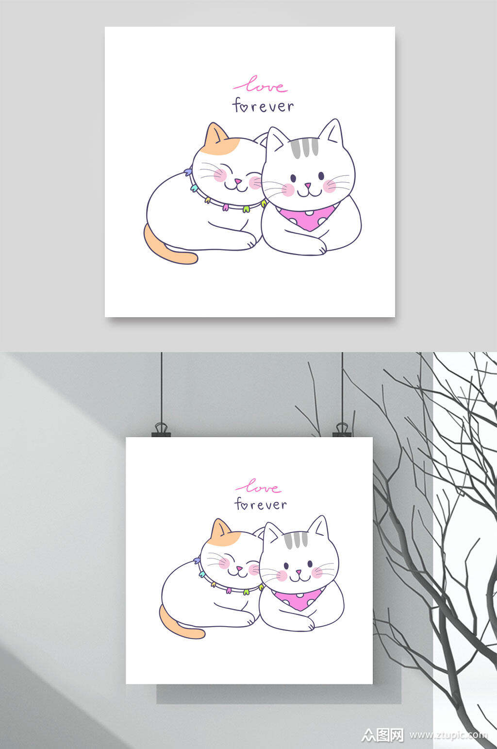两只卡通猫咪矢量素材素材