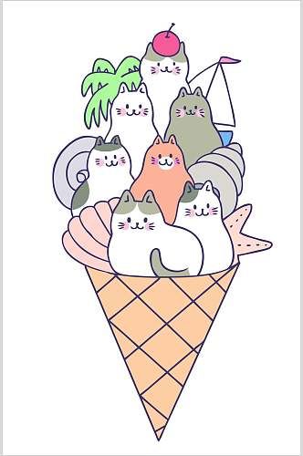 创意冰淇淋卡通猫咪矢量素材