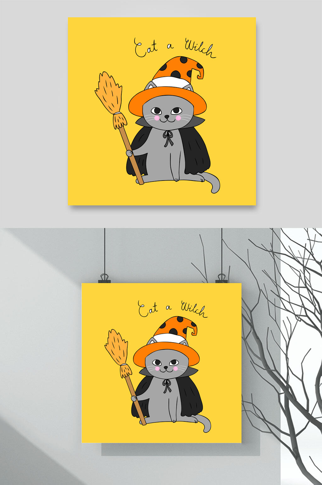 黄色卡通猫咪矢量素材素材