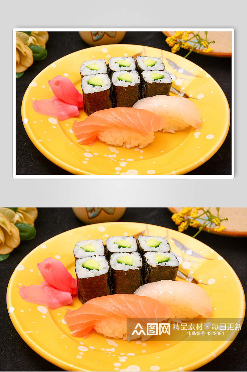盘子鱼类高清拍摄美味寿司实拍图片素材