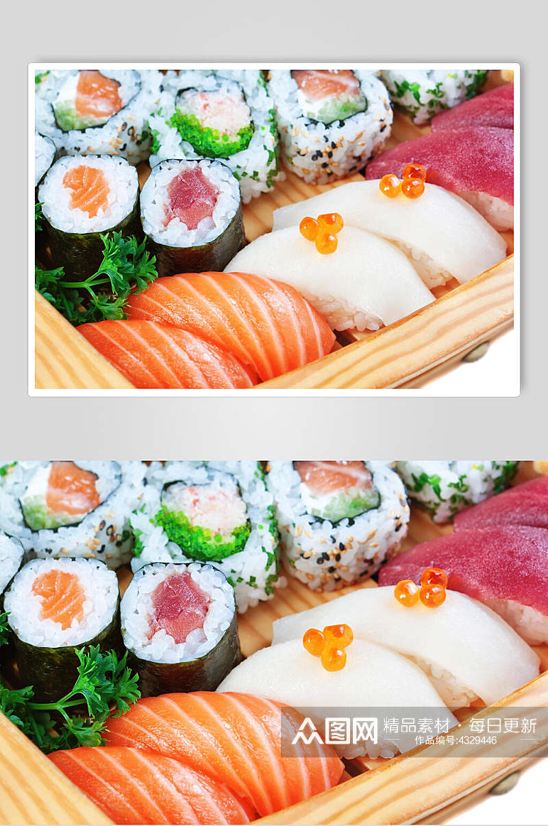 蔬菜鱼类高清拍摄美味寿司实拍图片素材