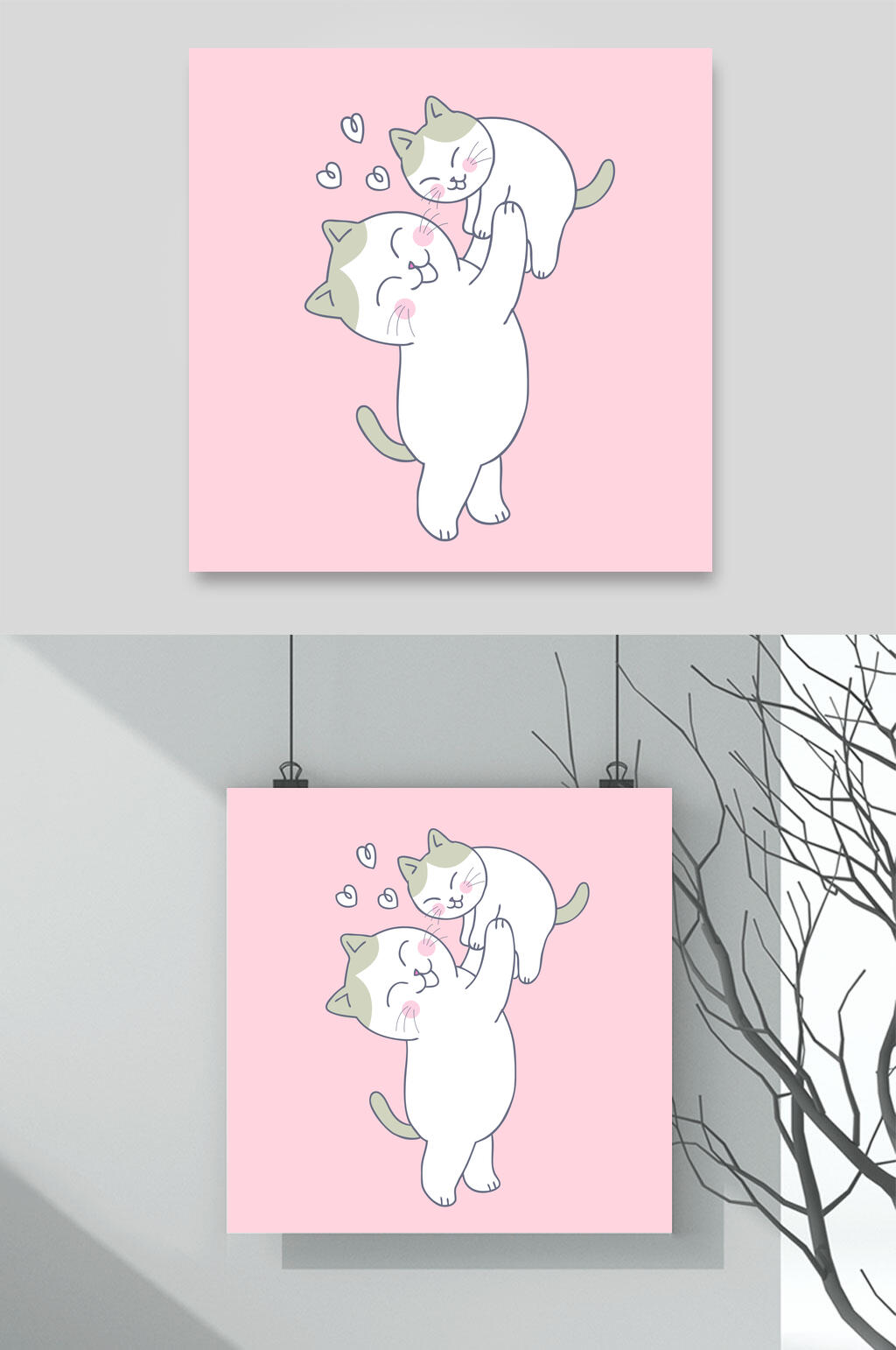 亲子卡通猫咪矢量素材素材