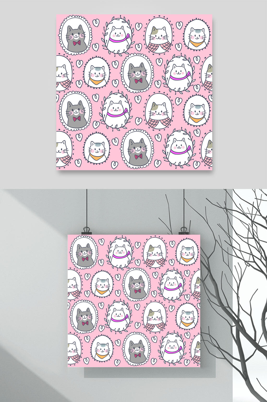 粉色创意卡通猫咪矢量素材素材