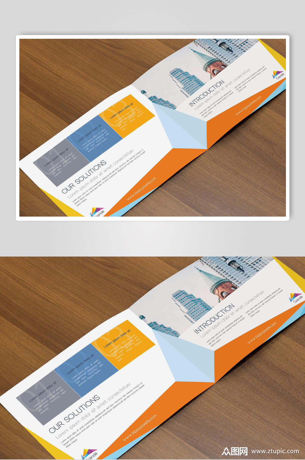 木头纹理创意高端折页宣传单样机素材