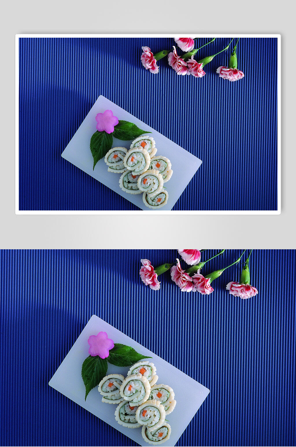 花朵植物高清蓝色美味寿司实拍图片素材