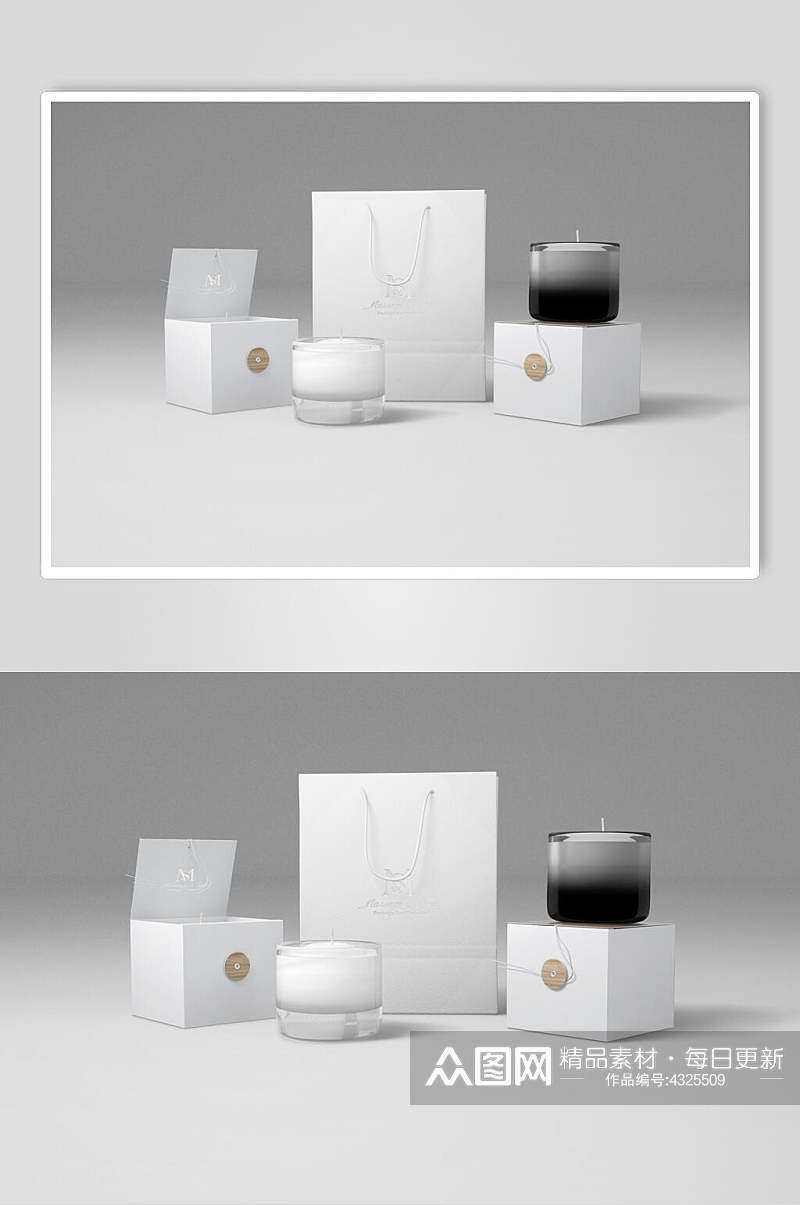 立体留白盒子灰白创意品牌香氛样机素材