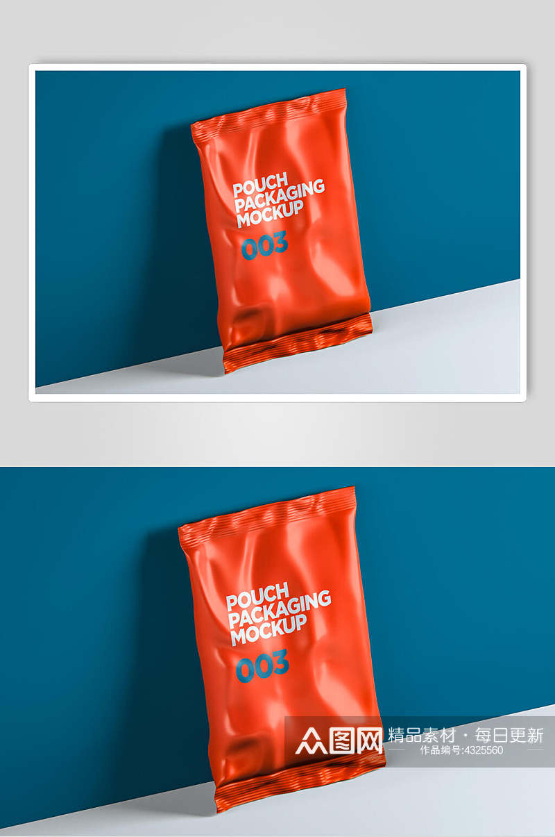 蓝红英文创意高端小袋包装袋样机素材