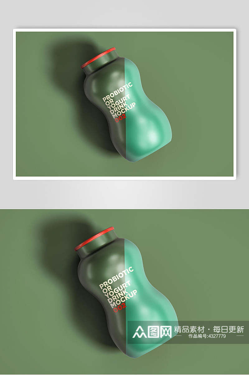 阴影平放绿益生菌酸奶饮料包装样机素材