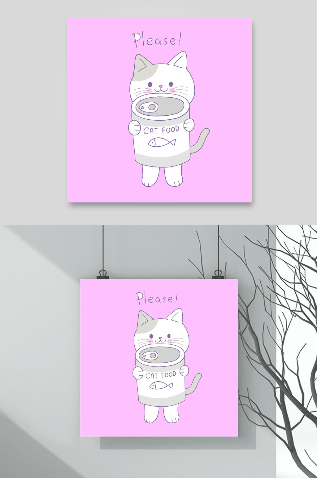 紫色背景精美卡通猫咪矢量素材素材