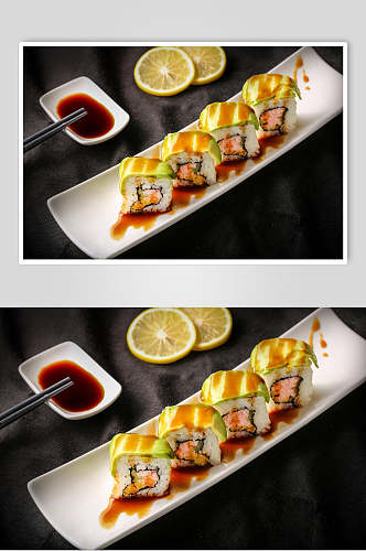 盘子筷子高清拍摄美味寿司实拍图片