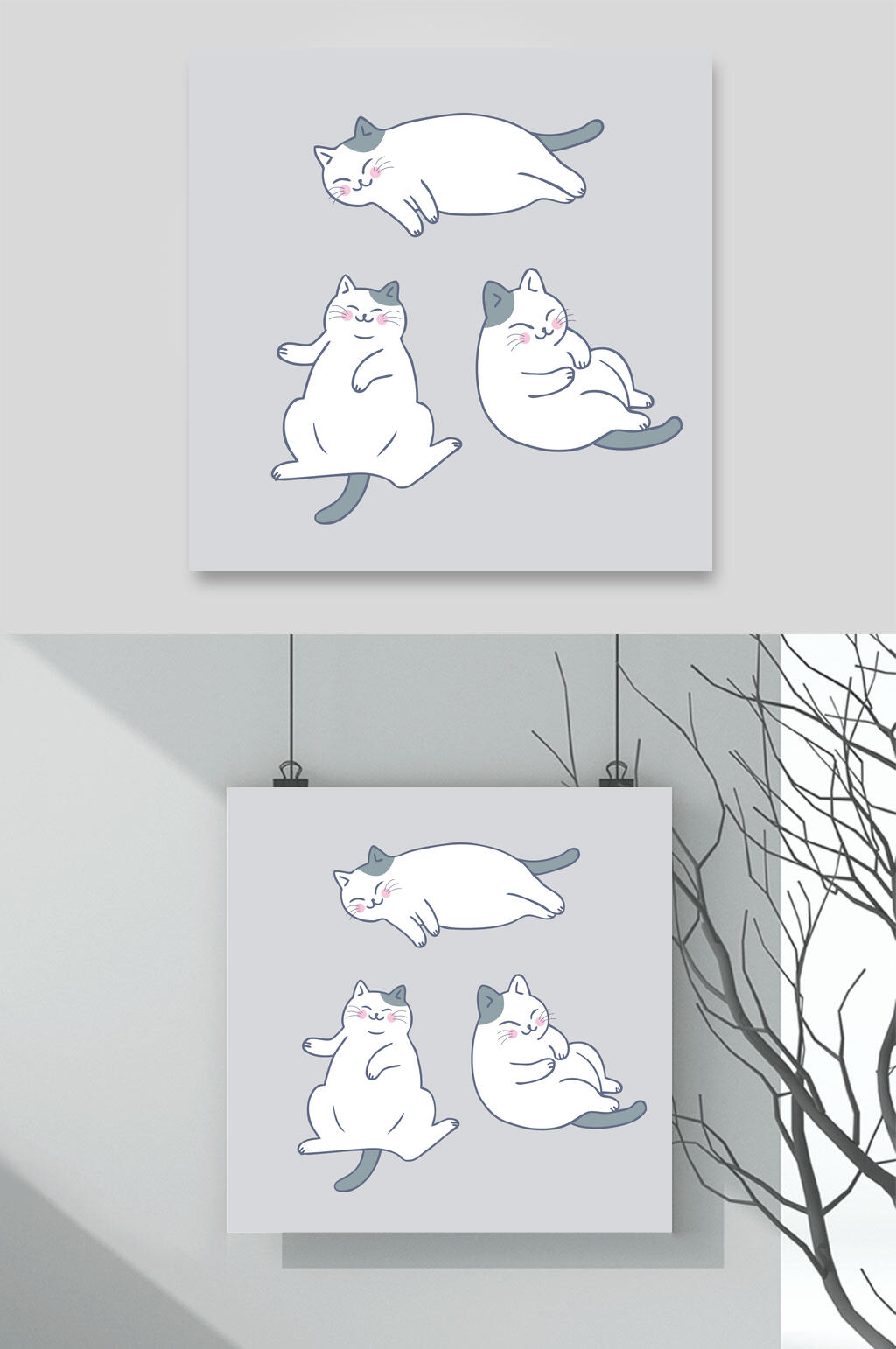 3只卡通猫咪矢量素材素材