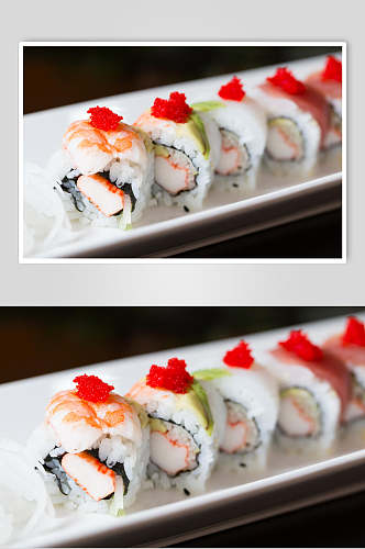 盘子高清拍摄黑白美味寿司实拍图片