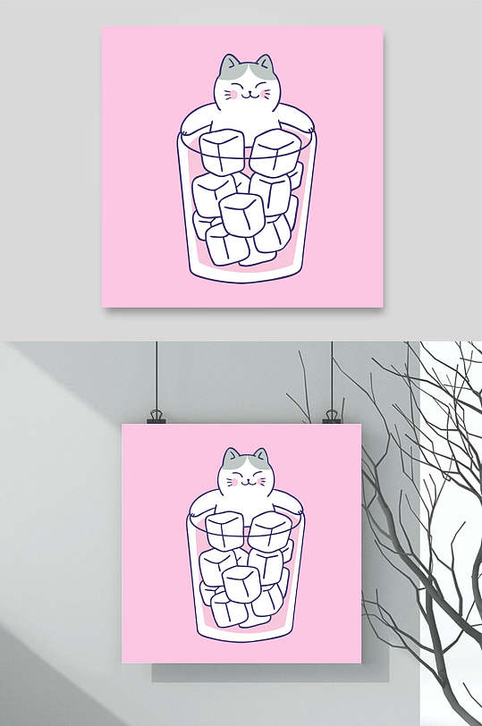 冰块卡通猫咪矢量素材