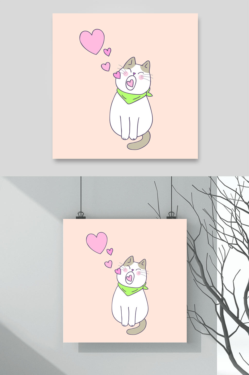 唱歌卡通猫咪矢量素材素材