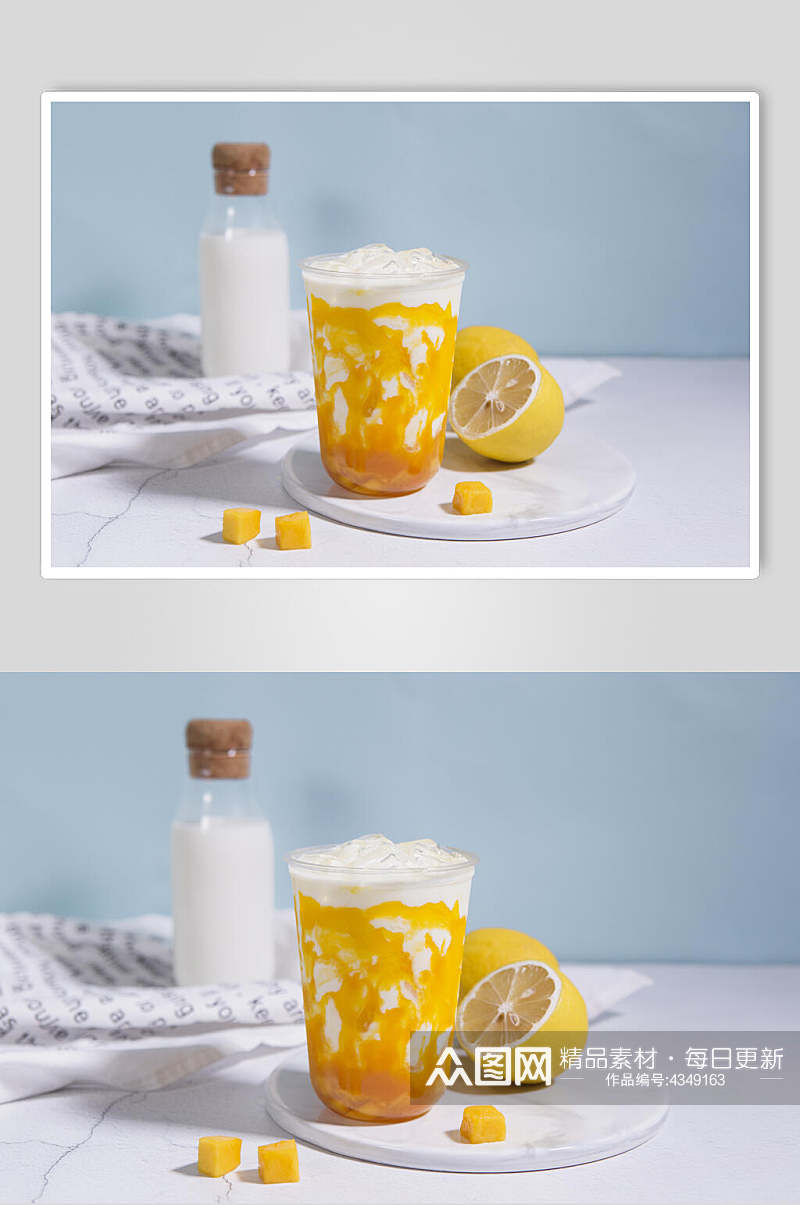 芒果果肉牛奶清新奶茶果汁图片素材