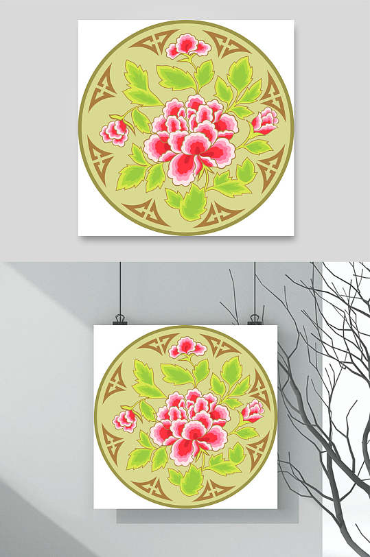花朵中風刺繡矢量圖案素材